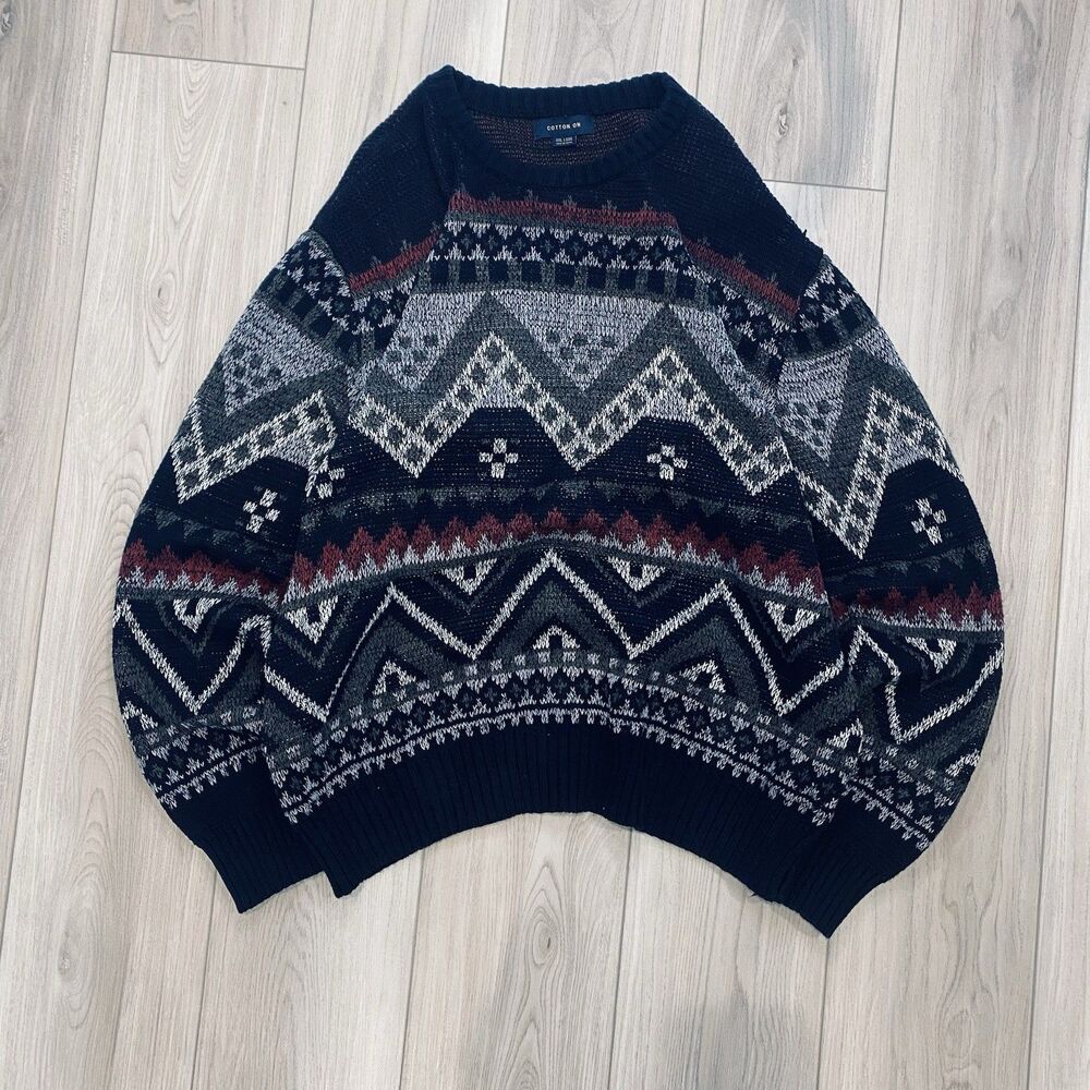 Cotton On Nordic Pattern Knit Sweater XXL Oversized Geometric Winter Pullover